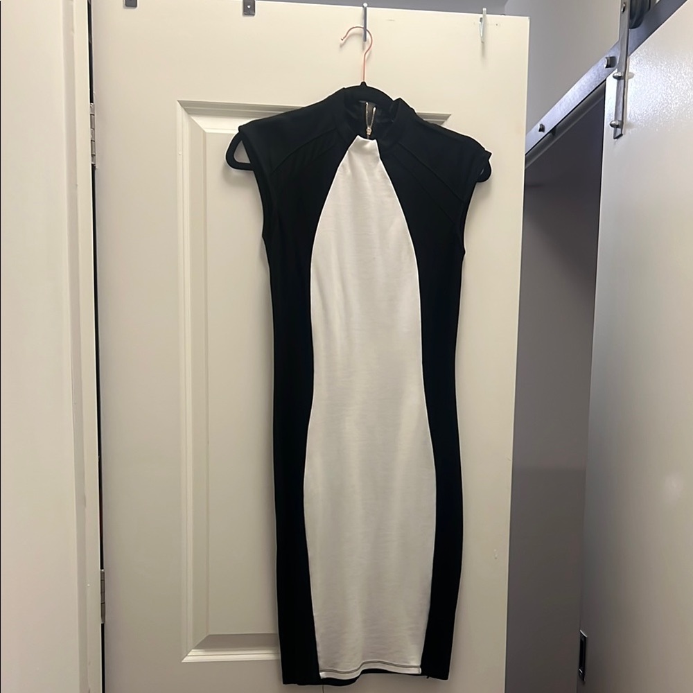 Fashion Nova Black and White Bodycon Midi Dress